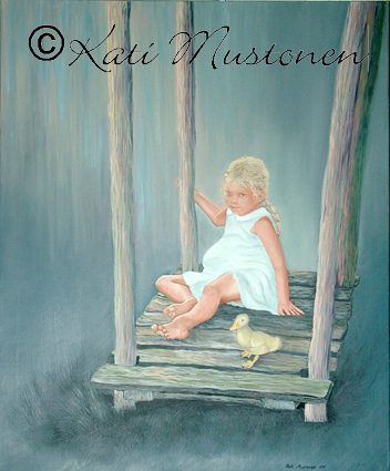 Ankkaa keinuttamassa, Kati Mustosen öljyvärimaalaus Latviasta, Vidsalasta vuodelta 2011.