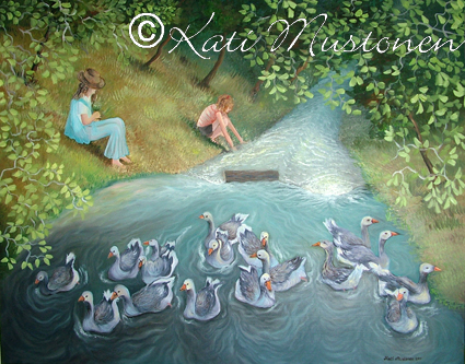 Kartanoleikkiä, Kati Mustosen öljyvärimaalaus Latviasta, Vidsalasta vuodelta 2011.