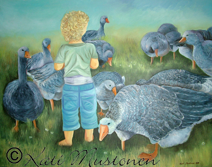 Minä paimennan. Kati Mustosen öljyvörimaalaus Latviasta, Vidsalasta vuodelta 2011.