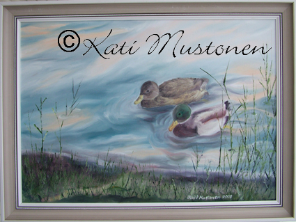 Sorsat kaislikossa, Kati Mustosen öljyvärimaalaus vuodelta 2008